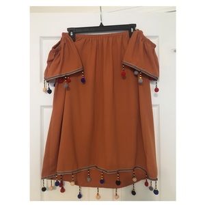 Off the should burnt orange dress. Super cute!